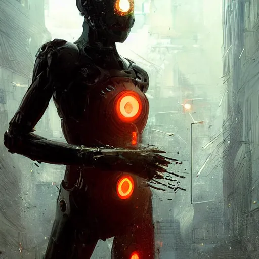 Image similar to the ai upload himself to a human body, sci - fi, cyber punk, greg rutkowski