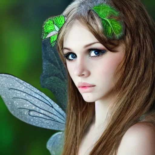 Image similar to portrait of realistic fairy, high detailed face, photo, sharp focus, green eyes, river