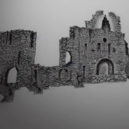 Prompt: ruined castle in the style of kentaro miura, 4 k, 8 k, absolute detailing of even the smallest details and particles, beautiful shadows, beautiful drawing