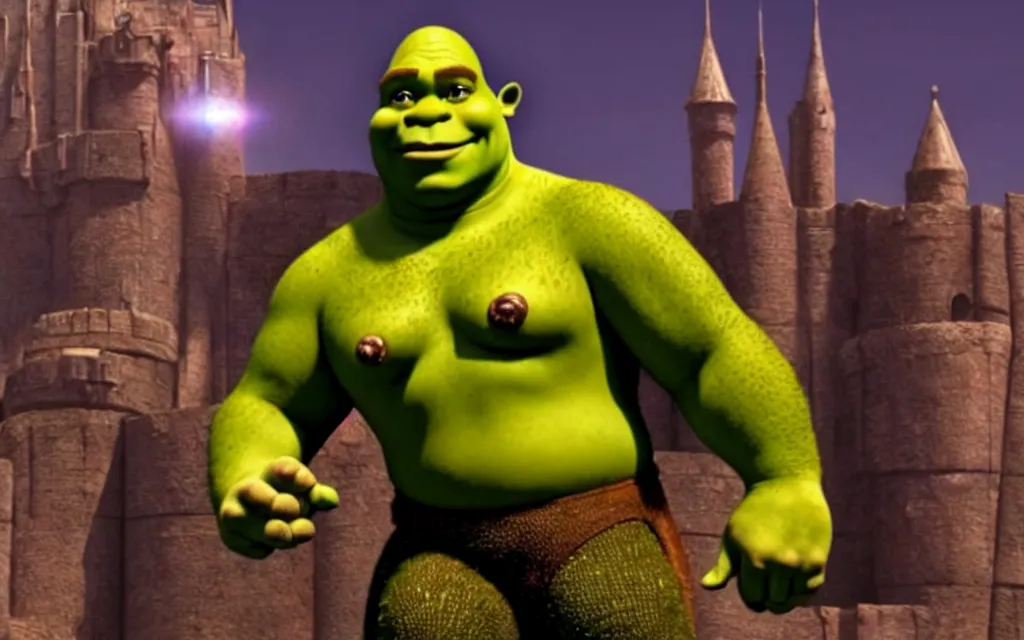 Image similar to shrek in tony stark iron suit