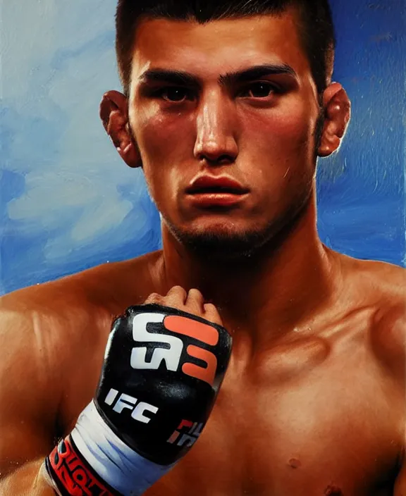 Prompt: portrait of a handsome young spanish ufc fighter, art by denys tsiperko and bogdan rezunenko, hyperrealism