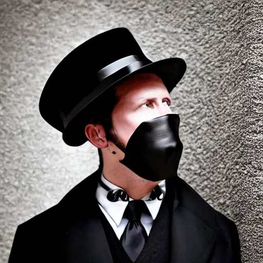 Image similar to a gentleman wearing a tall black leather hat, cinematic style