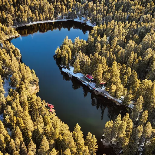 Image similar to Tilt Shift Photography, Big Bear Lake California, Ariel drone shot, 8k