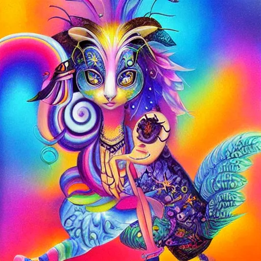 Prompt: surreal Lisa frank cartoon character, artwork by Daniel Merriam,