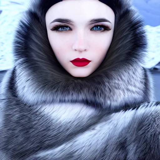 Image similar to avant-garde art, deco fashion, highly detailed, photorealistic portrait, serene antartica snow setting, cloudy weather, crisp quality and light reflections, unreal engine 5 quality render