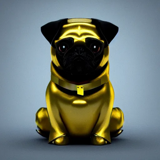 Prompt: 3 d rendered hyper realistic hyper detailed pug wearing a shiny leather gimp mask with zippers covering its face, octane render, blender, 8 k