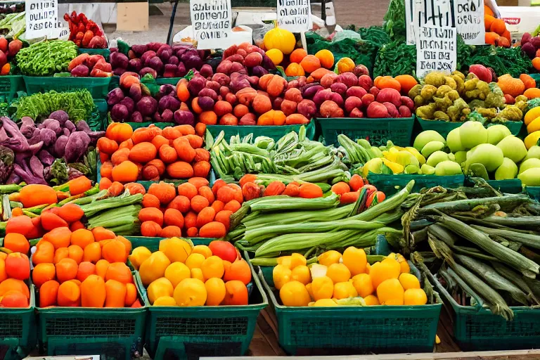 Prompt: magazine quality photo shoot of beautifully displayed fall vegetables, displayed in a farmers' market