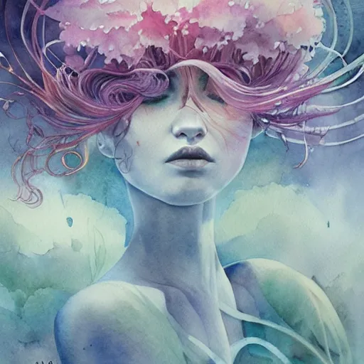 Image similar to watercolor illustration of a serene landscape by anna dittmann, by marco mazzoni, by stephanie law,