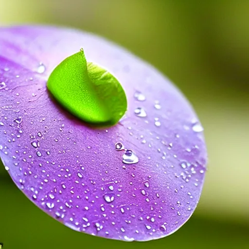 Prompt: dewdrop on a flower petal shimmers quietly after a little wavering and falls like a tear of love macro zoom