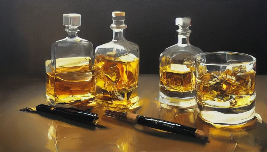 Prompt: whisky and clocks, oil painting by jama jurabaev, brush hard, artstation, high quality, brush stroke