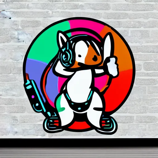 Image similar to svg sticker of a Dancing-Squirrel, at a rave, spinning records, giant headphones rocking out, wearing headphones, huge speakers, dancing, rave, DJ, spinning records, digital art, amazing composition, rule-of-thirds, award-winning, trending on artstation, featured on deviantart