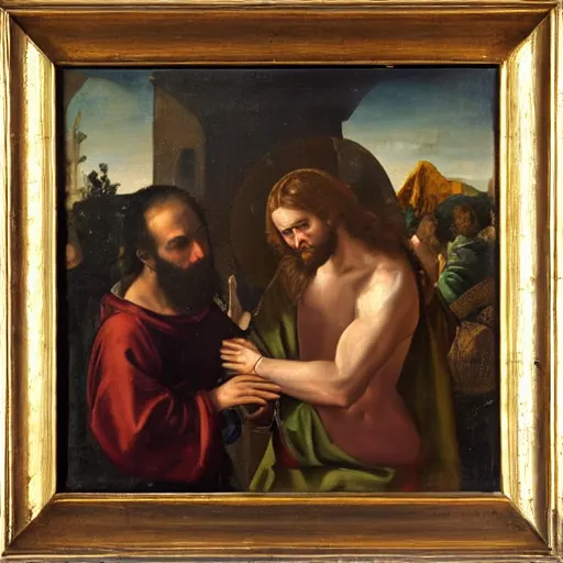 Image similar to 1 8 th oil panting of a jesus coupling with maria maddalena