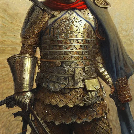 Image similar to persian knight standing with his weapons drawn, face is coved in a shadow, highly detailed painting by donato giancola and bayard wu, 8 k, digital art