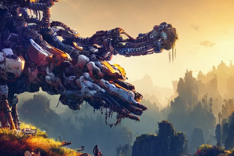 Image similar to snapmaw machine mecanical creature robot of horizon forbidden west horizon zero dawn bioluminiscence global illumination ray tracing hdr fanart arstation by ian pesty and alena aenami artworks in 4 k