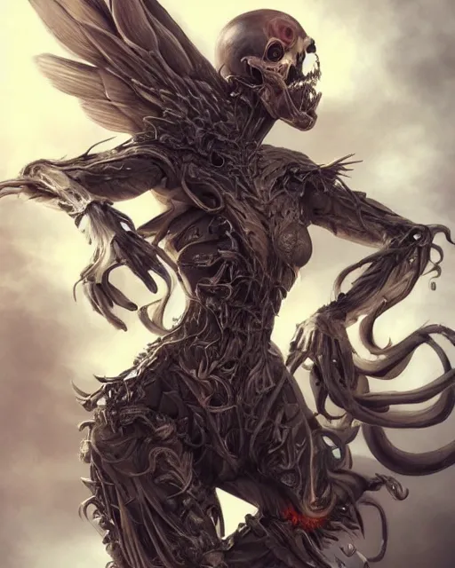 Prompt: death is swallowed up in victory, very detailed and beautiful face, screaming with fear, giant mechanical worm giant, mechanical bird, artwork by artgerm