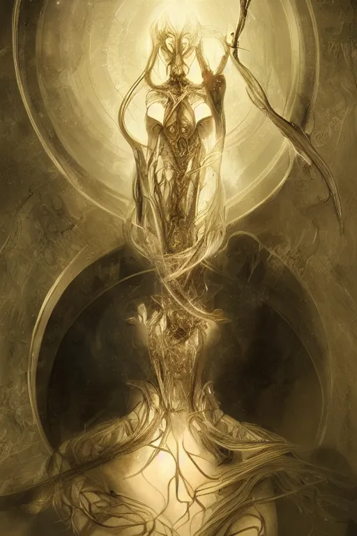 Image similar to elvish psychonaut physically accurate, moody dynamic lighting, very very intricate, very very elegant, highly detailed, digital painting, artstation, HR GIGER, Hieronymus Bosch, Francis Bacon, concept art, smooth, very beautiful, sharp focus, illustration, art by artgerm and greg rutkowski and alphonse mucha