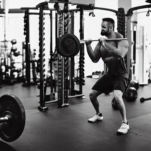 Prompt: photo of viking with armor lifting weights at the gym cinestill, 8 0 0 t, 3 5 mm, full - hd