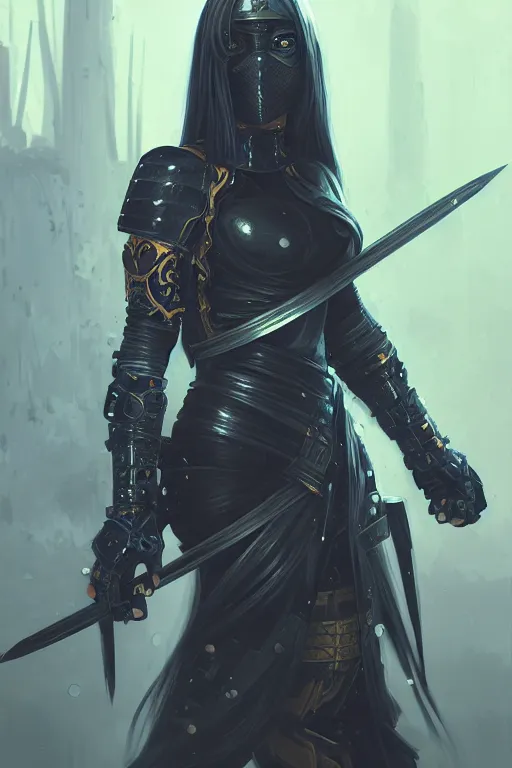 Image similar to portrait Ninja gaiden girl, armored black and blue ninja wardrobe, in ruin japanese rainny temple night, ssci-fi and fantasy, intricate and very very beautiful and elegant, highly detailed, digital painting, artstation, concept art, smooth and sharp focus, illustration, art by tian zi and WLOP and alphonse mucha