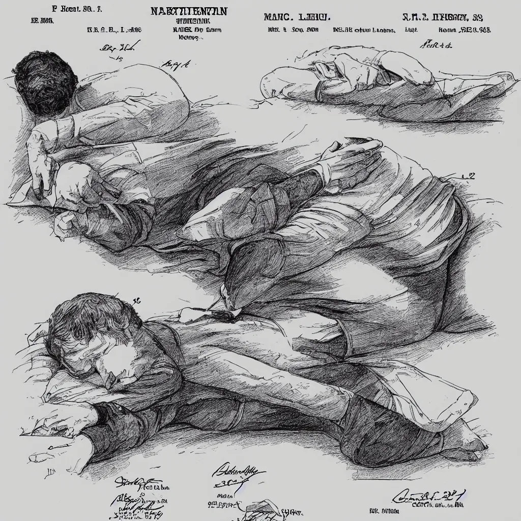 Image similar to sleeping man as a patent drawing. technical drawing. mathematical.