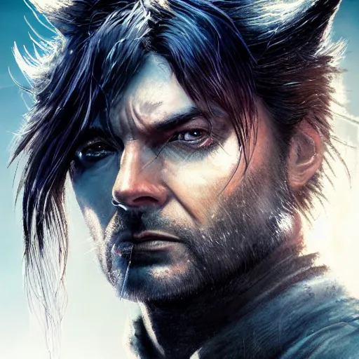 Image similar to karl urban as wolverine, film nior, darkwave, darksynth character portrait, sharp, digital matte painting, art by luis royo, greg rutkowski, wlop, dramatic lighting, trending on artstation