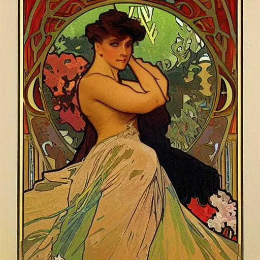 Number Painting for Adults Art Nouveau Color Lithograph Poster Showing A  Seated Woman Clasping The Hand of A Native Painting by Alphonse Mucha DIY  Oil