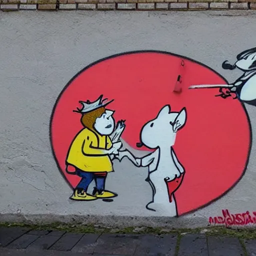 Image similar to Moomins, street art, banksy