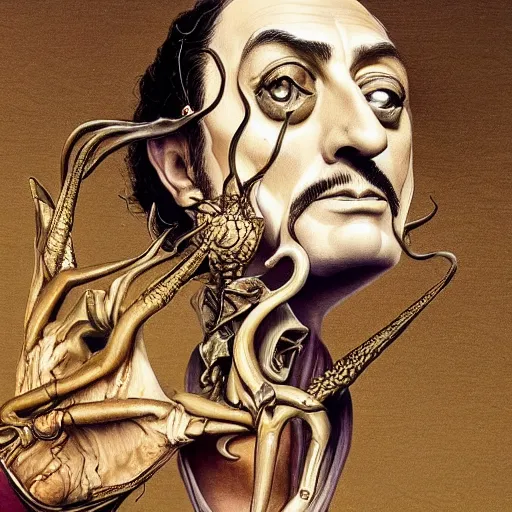 Image similar to Salvador Dali, Extremely Highly detailed, Occult, funny, humorous, humor, hilarious, funny, entertaining, magical, trending on artstationHQ, closeup, D&D, intricate, elegant, highly detailed, digital painting, artstation, concept art, matte, sharp focus, illustration, surrealism