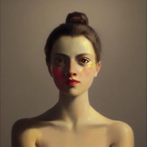 Prompt: a beautiful girl's face made of ivory and gold filigree, film still by edward hopper, by Bosch, by klimt, art noveau, highly detailed, strong lights, liminal, eerie, Bright pastel colors, octane render, 8k