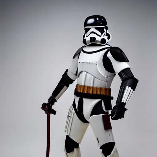 Image similar to a realistic photography of a samurai storm trooper, studio lighting