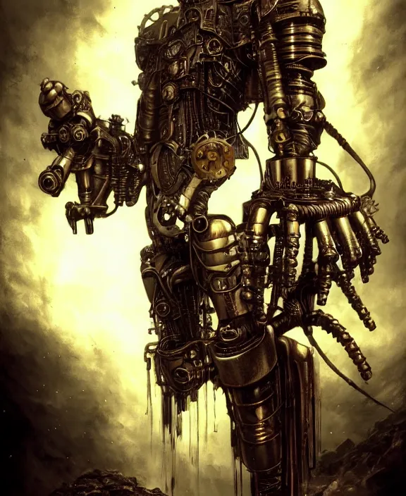 Image similar to steampunk armoured saitama from one punch man by hr giger and beksinski and stephan martiniere, trending on artstation, 4 k resolution, detailed, high quality, hq artwork