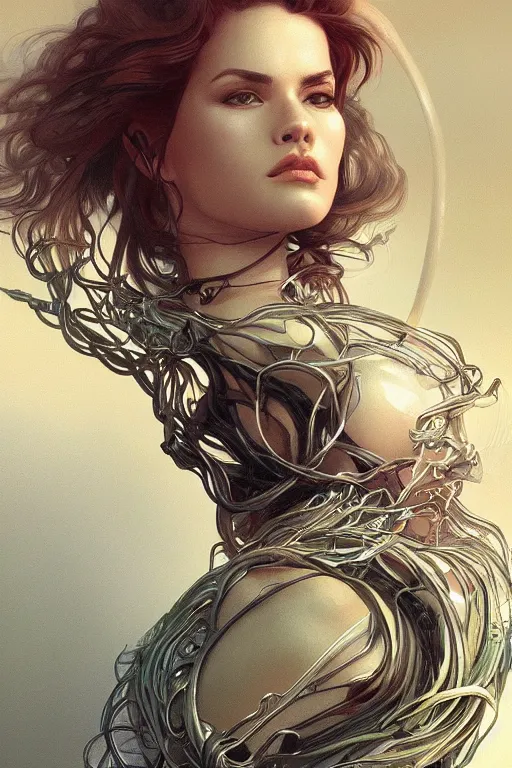 Image similar to ultra realistic illustration, cinema 4 d art, cables fat man drawing, jade background, elegant, highly detailed, digital painting, concept art, intricate, swirl, smooth, sharp focus, illustration, art by artgerm and greg rutkowski and alphonse mucha