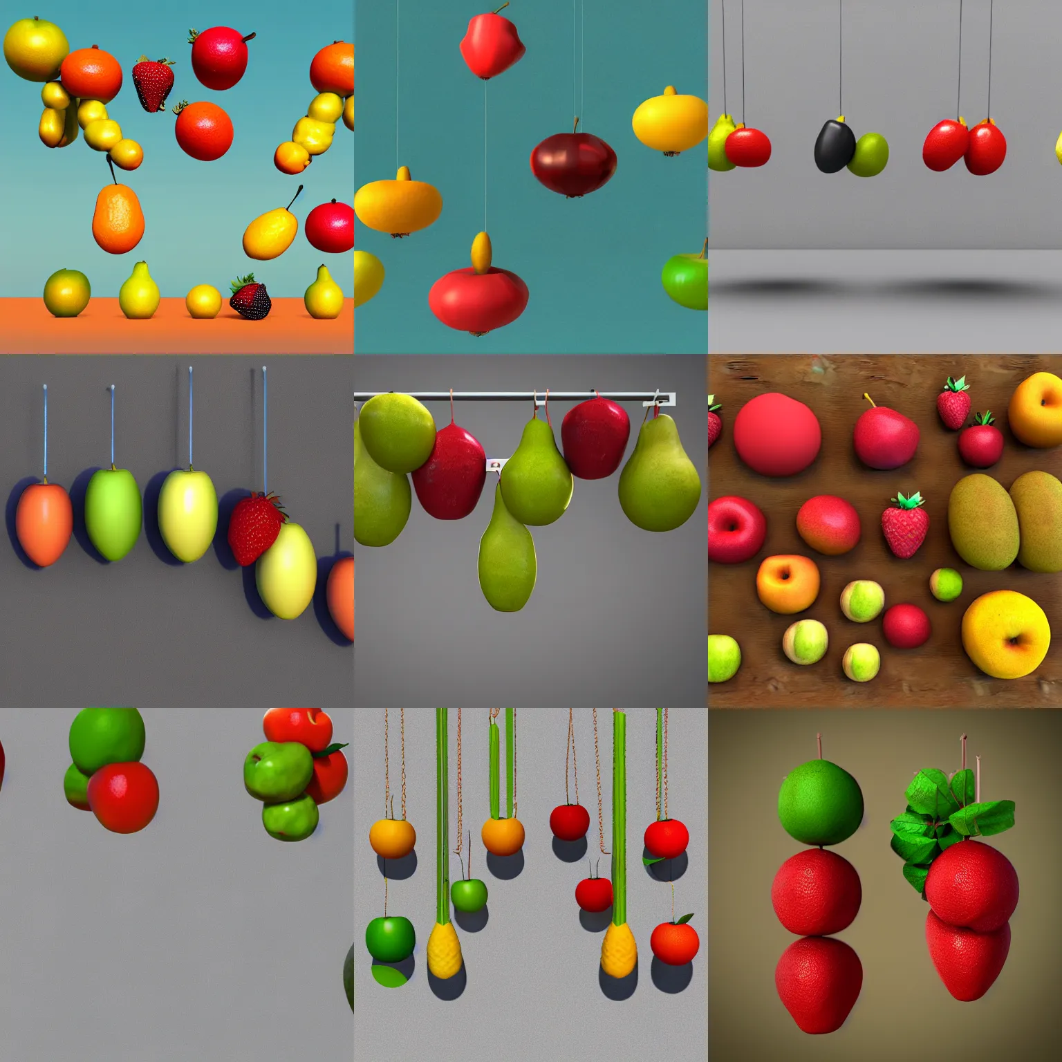 Prompt: 3 d render of friendly fruits hanging out