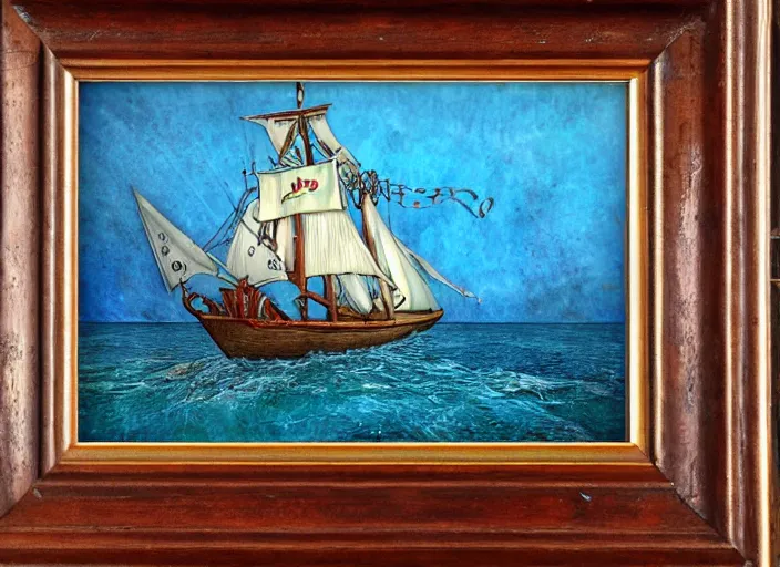 Prompt: sailing vessel, lowbrow, 3 - d, highly detailed, in the style of alexander jansson,