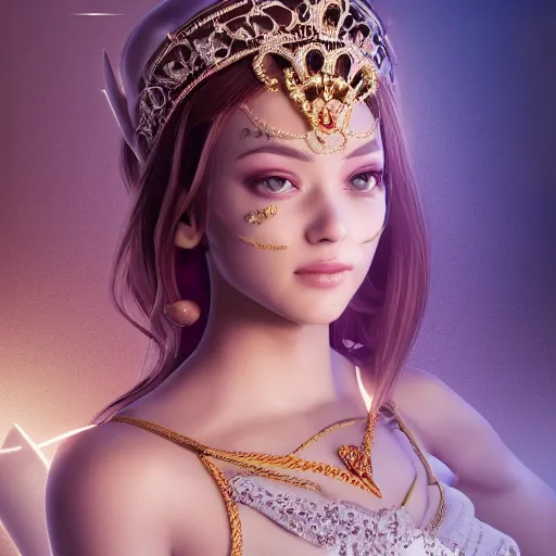 Prompt: portrait of wonderful princess of diamonds with fair skin, ornate, 8 k, gorgeous, intricate, detailed, glowing white accent lighting, dramatic lighting, octane render