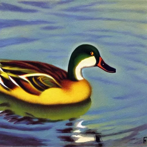 Image similar to a duck on the prowl oil painting ernest fuchs