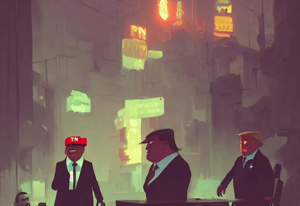 Prompt: donald trump dressed as mexican, presidental elections candidates, cnn, fox news, fantasy, by atey ghailan, by greg rutkowski, by greg tocchini, by james gilleard, by joe gb fenton, dynamic lighting, gradient light green, brown, blonde cream, salad and white colors in scheme, grunge aesthetic