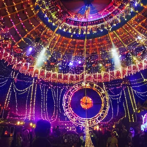 Prompt: a night Victorian circus shining with thousands of lights