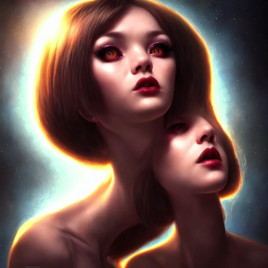 Prompt: epic professional digital portrait of 👽😍, atmospheric lighting, detailed, hdr, 4 k, dorian cleavanger, artgerm, mark ryden, gil elvgren, best on wlop, pixiv, stunning, gorgeous, much wow, cinematic, masterpiece