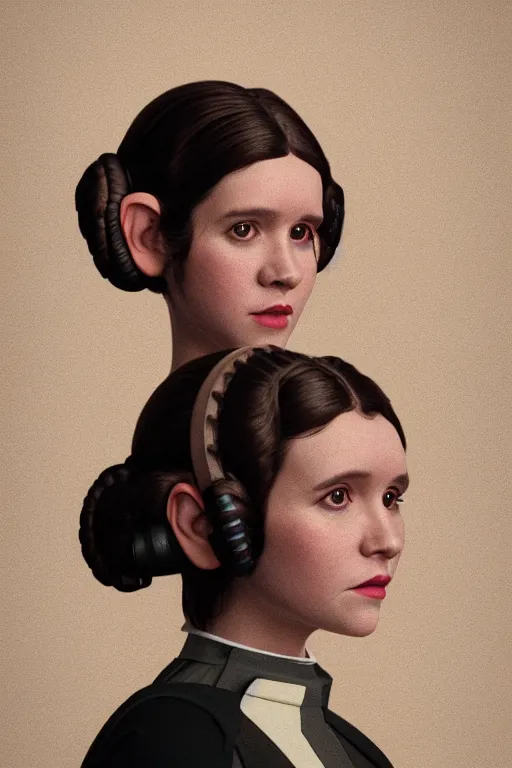 Prompt: a portrait of happy young princess leia in the style of amy sherald, dramatic studio lighting, 3 5 mm f 1. 4 lens depth of field, soft focus, octane render 8 k, hyperdetailed, trending on artstation, award winning