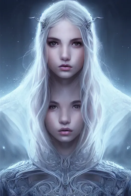 Prompt: a photorealistic portrait of an attractive young girl, semi-clothed in ethereal armor, emitting psychic powers, beautiful bone structure, perfectly proportioned face, perfect eyes, intricate, elegant, highly detailed, hyper detailed, volumetric lighting, trending on tumblr, by artgerm, by loish, fantasy scene, fantasy aesthetic, trending on Artstation
