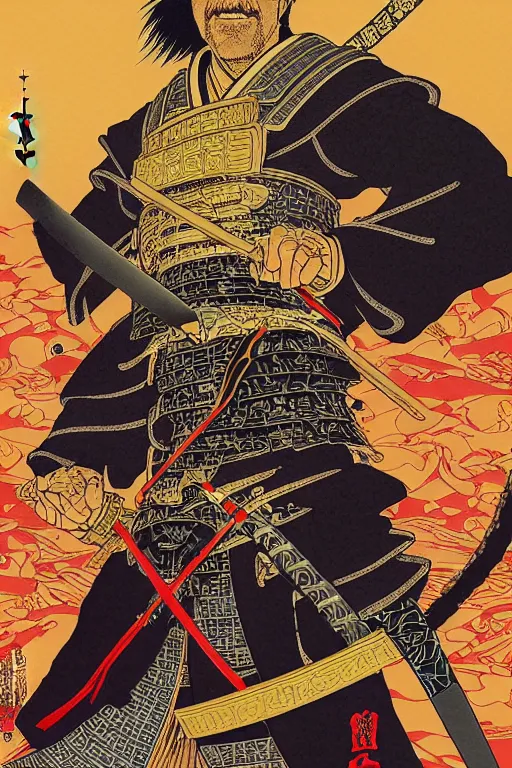 Image similar to poster of joe biden as a samurai, by yoichi hatakenaka, masamune shirow, josan gonzales and dan mumford, ayami kojima, takato yamamoto, barclay shaw, karol bak, yukito kishiro, highly detailed