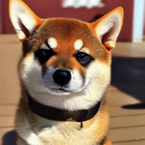 Image similar to shiba inu, making kekw face