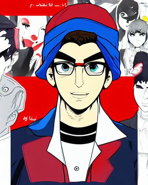 Image similar to A young man wearing a blue turban, beardless, shaven face, middle-eastern, in the style of Persona 5, Persona 5, Persona 5 artwork