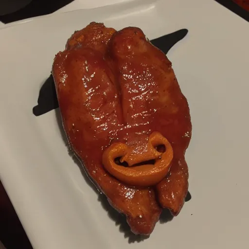 Prompt: bill barr face in a barbecued chicken piece!!!!, 8 k, ultra realistic details