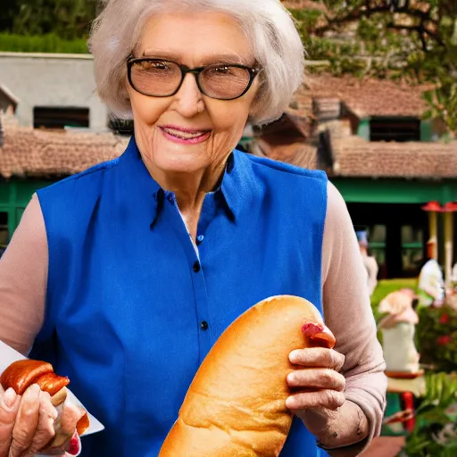 Image similar to promotional photo from the antiques roadshow, old woman and her priceless hot dog, uhd, 8k,