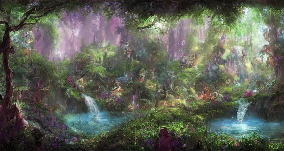 Prompt: Enchanted and magic forest, by Disney Concept Artists