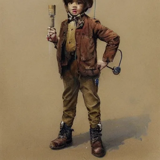 Image similar to (((((portrait of boy dressed as retro sciencepunk explorer in an actionpose . muted colors.))))) by Jean-Baptiste Monge !!!!!!!!!!!!!!!!!!!!!!!!!!!