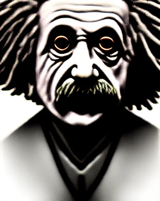 Image similar to gritty close up picture of albert einstein with hollow eyes, lovecratftian, horror, eldritch abomination, artstation