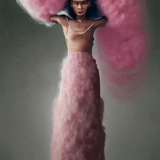 Prompt: a brown - skinned woman wearing a candy floss armor. super detailed. layered. textured. award winning. refracted lighting. fragile. by ray caesar. by louise dahl - wolfe, by andrea kowch.