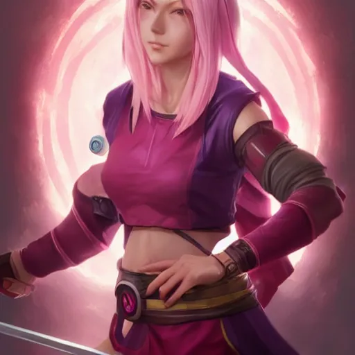 Image similar to sakura haruno as a league of legends, character, cg animation, riot enterainment, arcane, realistic, character select portrait, by artgerm, greg rutkowski, alphonse mucha, 3 d